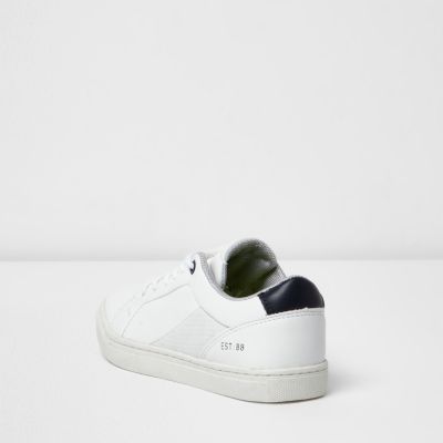 Boys white leather look trainers